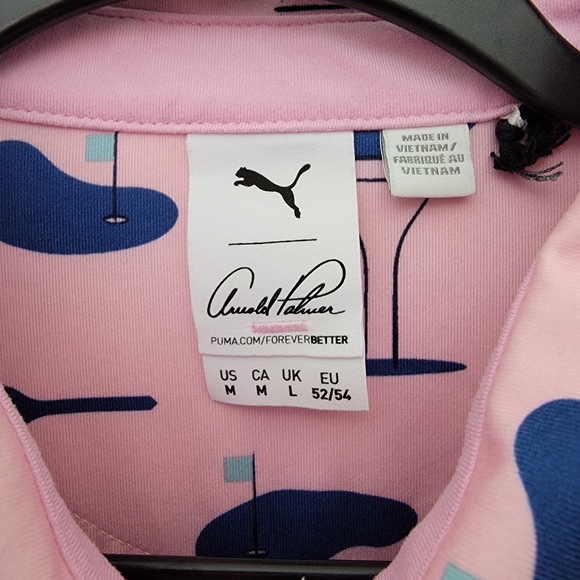 Puma Arnold Palmer Golf Polo Pink Blue Retro Arnies Beach Tropical Size M - Picture 6 of 12